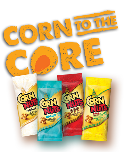 Corn to the core graphic with CORN NUTS variety.